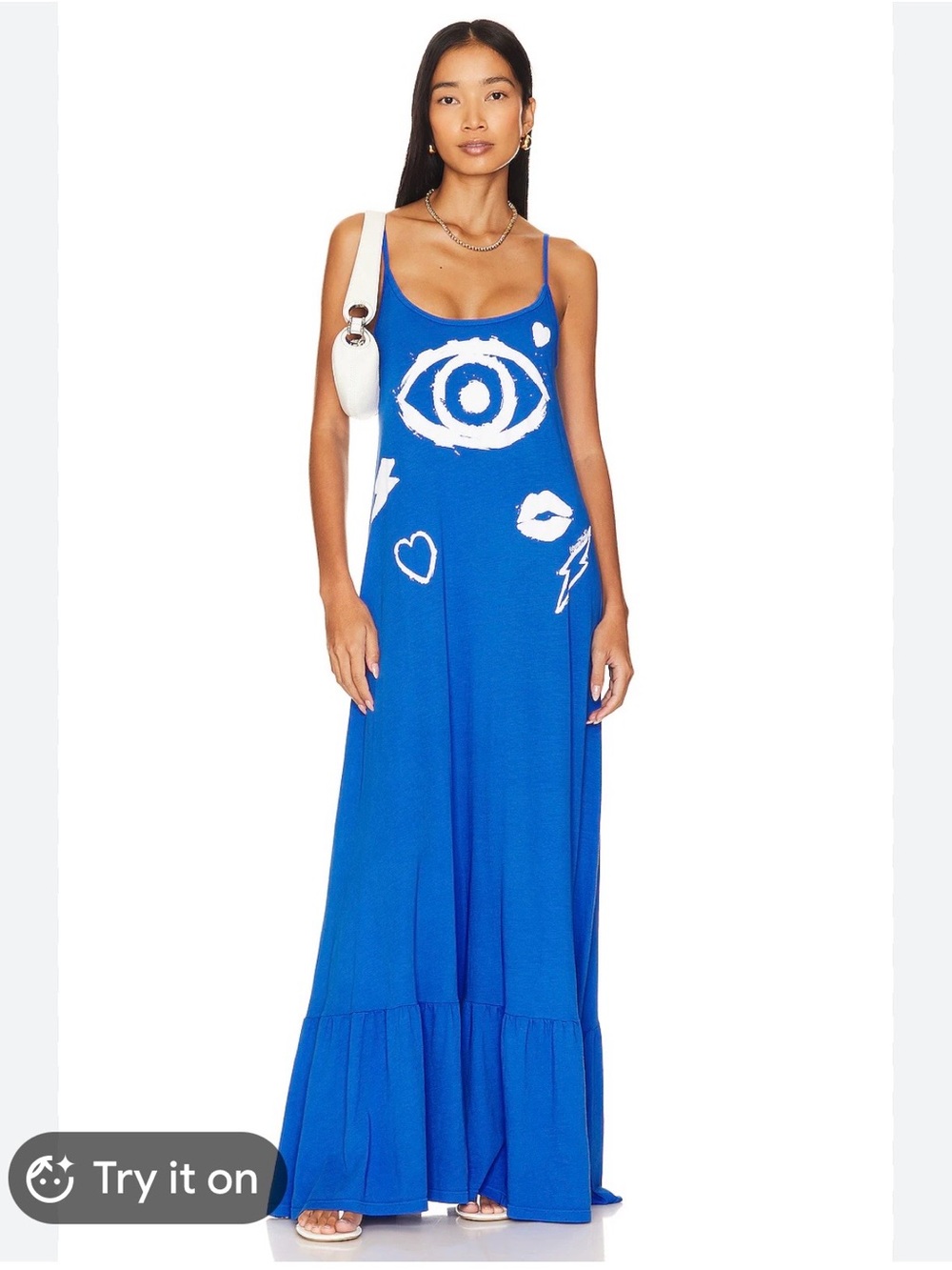 Lauren Moshi Royal Blue Graphic Maxi Dress with White Prints
